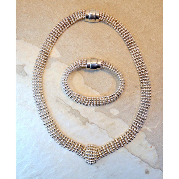 VTG Signed Modern Sterling Silver "Italy" Necklace Bracelet Set  75 gr - Picture 9 of 11